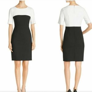 Hugo Boss Black and White Colorblock Midi Sheath Dress